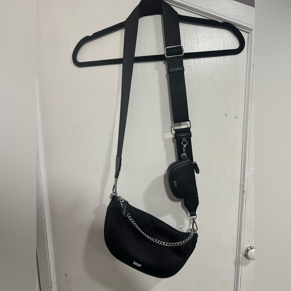 DKNY Black Crossbody Bag with Chain Detail